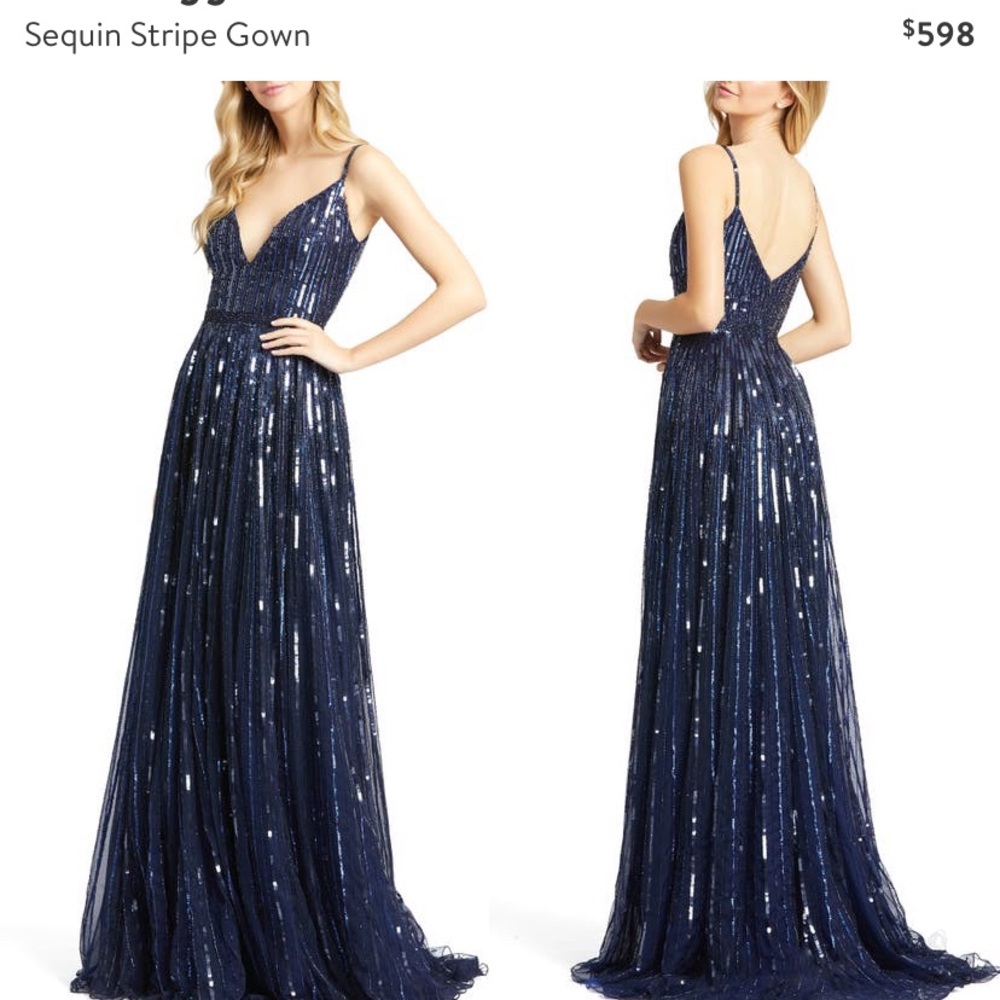 Mac Duggal Sequin Stripe gown- Midnight Blue